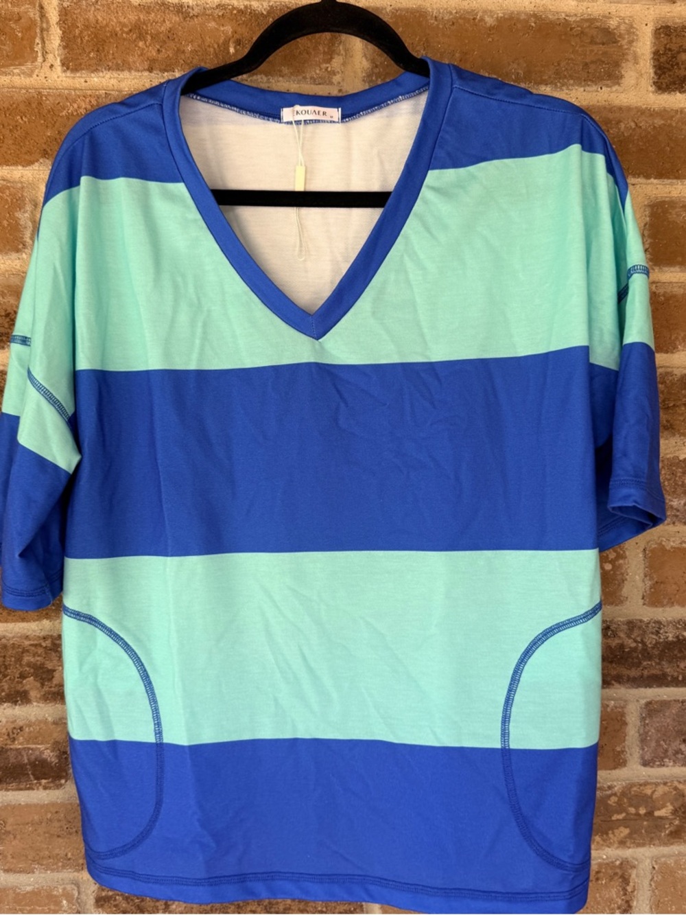 V-Neck Striped Short Sleeve Tee and Shorts set in Blue & Aqua